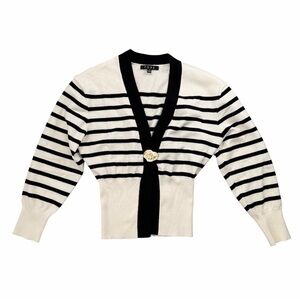 FORE Striped Knit Cardigan Gold Button Parisian Preppy Minimalist Small